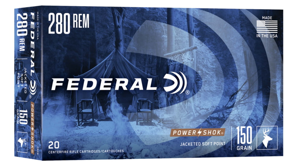 Federal Premium Power-Shok .280 150 Grain Jacketed Soft Point Centerfire Rifle Ammo, 20 Rounds, 280B