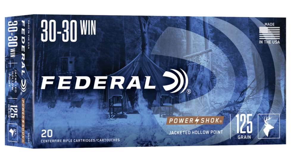Federal Premium Power-Shok .30-30 Winchester 125 Grain Jacketed Hollow Point Centerfire Rifle Ammo, 20 Rounds, 3030C