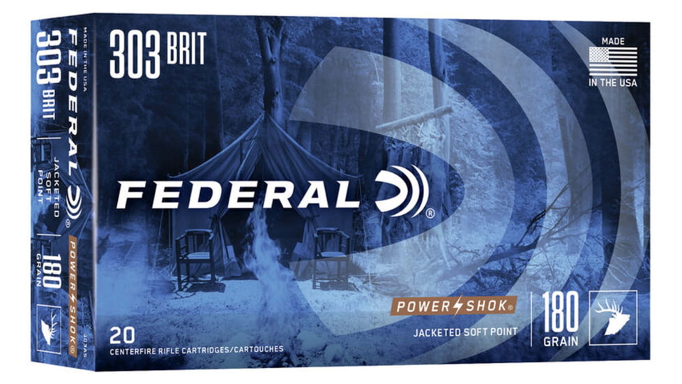 Federal Premium Power-Shok .303 British 180 Grain Jacketed Soft Point Centerfire Rifle Ammo, 20 Rounds, 303AS