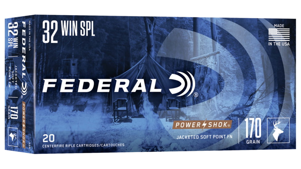 Federal Premium Power-Shok .32 Winchester Special 170 Grain Jacketed Soft Point Centerfire Rifle Ammo, 20 Rounds, 32A