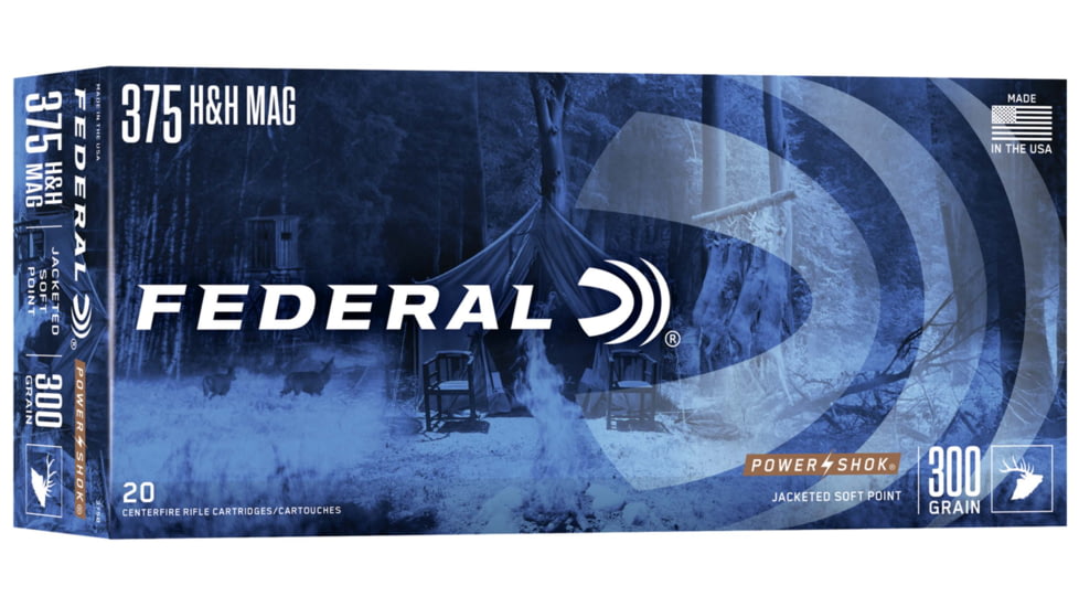 Federal Premium Power-Shok .375 H&amp;H Magnum 300 Grain Jacketed Soft Point Centerfire Rifle Ammo, 20 Rounds, 375B