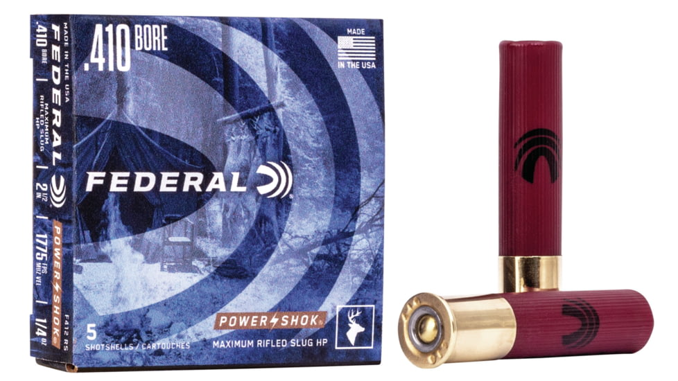Federal Premium Power Shok 410 Bore 1/4oz Power Shok Rifled Slug Centerfire Shotgun Ammo, Rifled Slug Shot, 5 Rounds, F412 RS