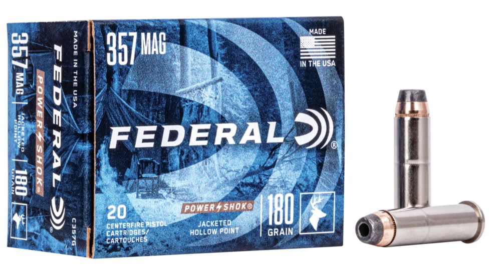Federal Premium Power-Shok 357 Magnum 180 Grain Jacketed Hollow Point Centerfire Pistol Ammo, 20 Rounds, C357G