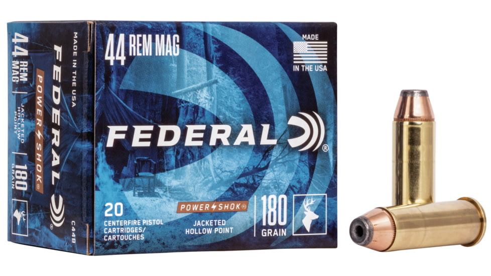Federal Premium Power-Shok 44 Rem Magnum 180 Grain Jacketed Hollow Point Centerfire Pistol Ammo, 20 Rounds, C44B