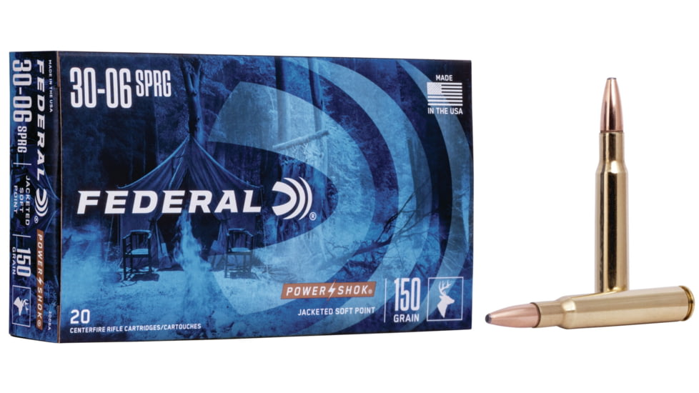 Federal Premium Power-Shok Rifle Ammo, .30-06 Springfield, Jacketed Soft Point, 150 grain, 20 Rounds, 3006A