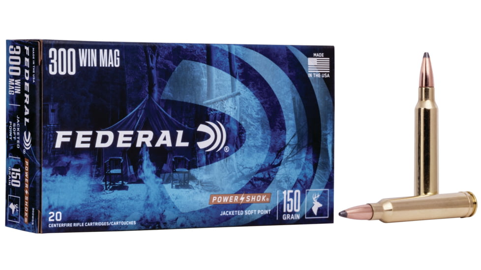 Federal Premium Power-Shok Rifle Ammo, .300 Winchester Magnum, Jacketed Soft Point, 150 grain, 20 Rounds, 300WGS