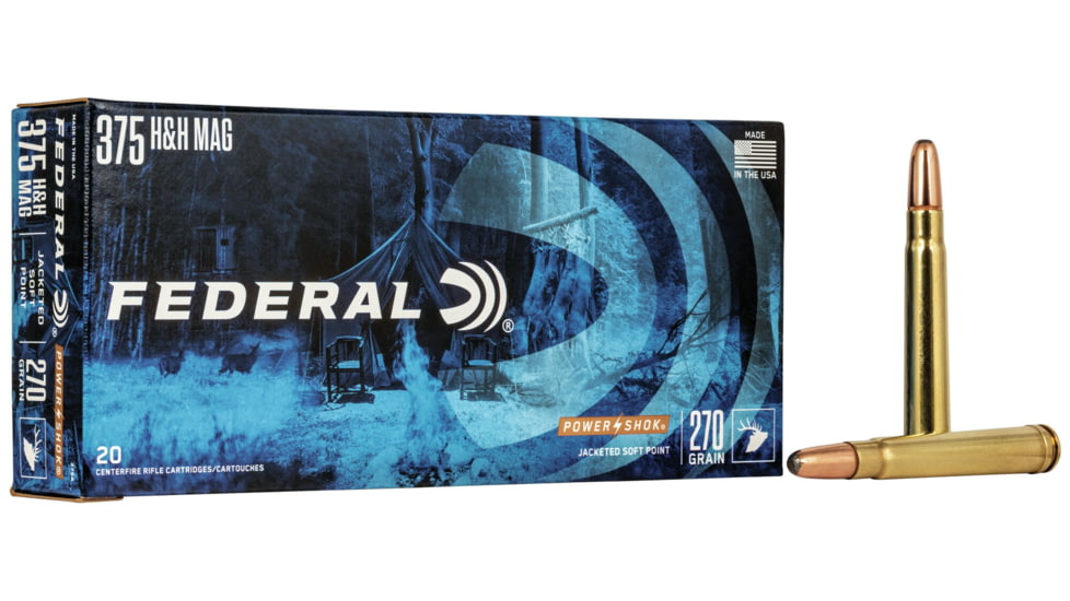 Federal Premium Power-Shok .375 H&amp;H Magnum 270 Grain Jacketed Soft Point Centerfire Rifle Ammo, 20 Rounds, 375A