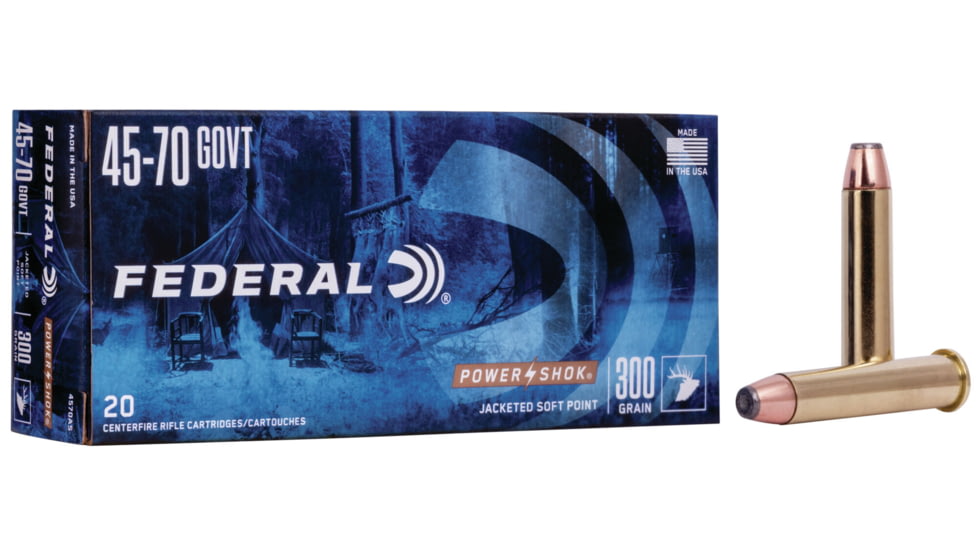 Federal Premium Power-Shok .45-70 Government 300 Grain Jacketed Soft Point Centerfire Rifle Ammo, 20 Rounds, 4570AS