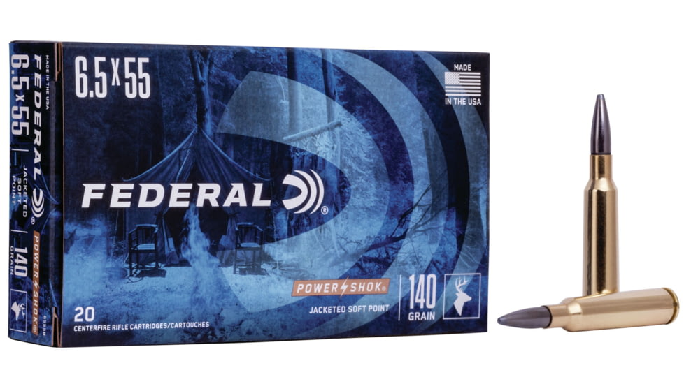 Federal Premium Power-Shok 6.5x55mm Swedish 140 Grain Jacketed Soft Point Centerfire Rifle Ammo, 20 Rounds, 6555B