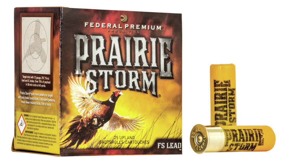 Federal Premium Prairie Storm 20 Gauge 1 oz Prairie Storm FS Lead Centerfire Shotgun Ammo, 6 Shot, 25 Rounds, PF204FS 6, PF204FS 6