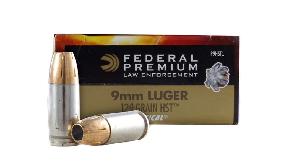 Federal Premium Personal Defense HST 9mm Luger 124 Grain Jacketed Hollow Point Nickel Plated Brass Cased Centerfire Pistol Ammo, 1000 Rounds, FEDEP9HST1CS