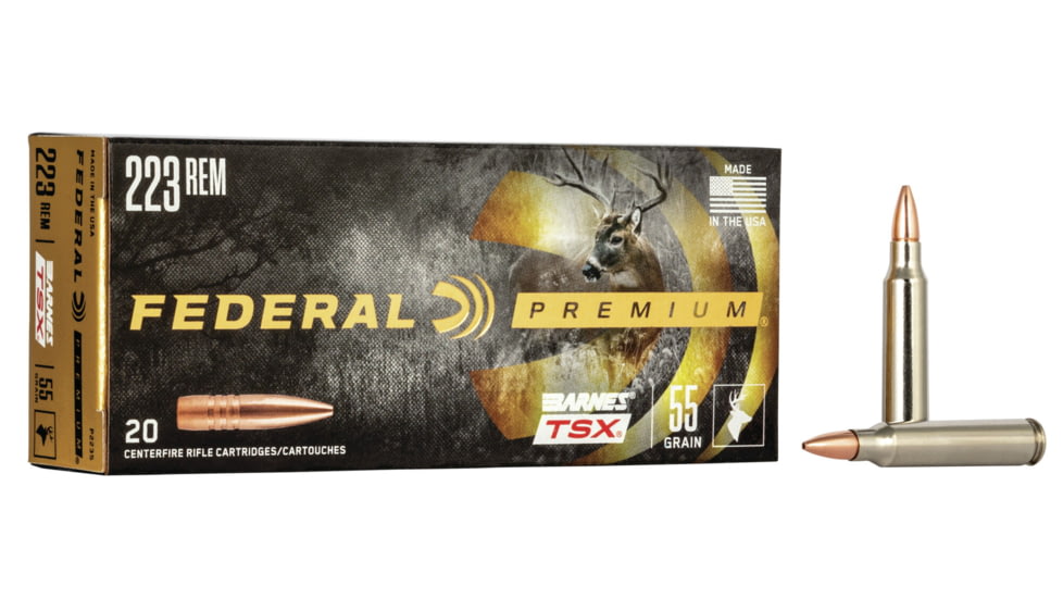 Federal Premium Barnes TSX 223 Rem 55 Grain Barnes Triple-Shock X Bullet Centerfire Rifle Ammo, 20 Rounds, P223S