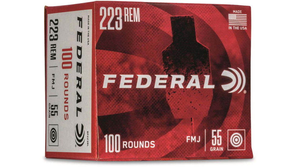 Federal Premium Rifle Ammo, .223 Remington, Full Metal Jacket Boat Tail, 55 grain, 100 Rounds, BP223BL