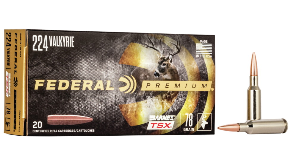 Federal Premium BARNES TSX .224 Valkyrie 78 Grain Barnes Triple-Shock X Centerfire Rifle Ammo, 20 Rounds, P224VLKBTSX1