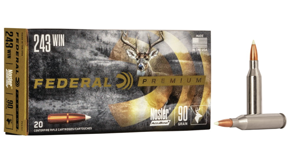 Federal Premium Rifle Ammo, .243 Winchester, Nosler AccuBond, 90 grain, 20 Rounds, P243A1