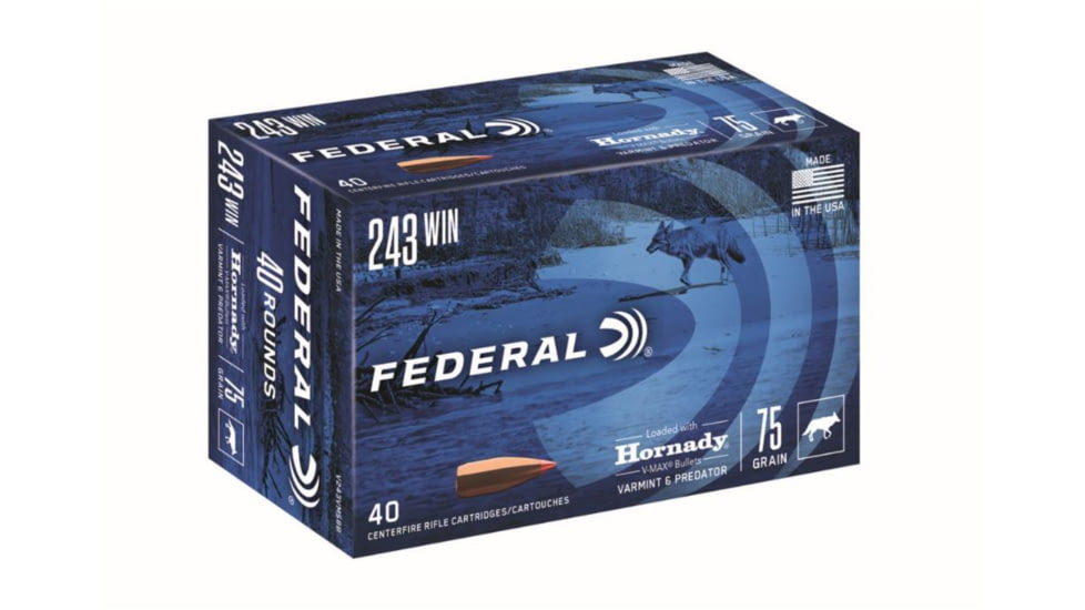 Federal Premium Rifle Ammo, .243 Winchester, V-Max, 75 grain, 40 Rounds, V243VM2B