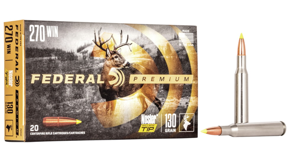 Federal Premium Rifle Ammo, .270 Winchester, Nosler Ballistic Tip, 130 grain, 20 Rounds, P270F