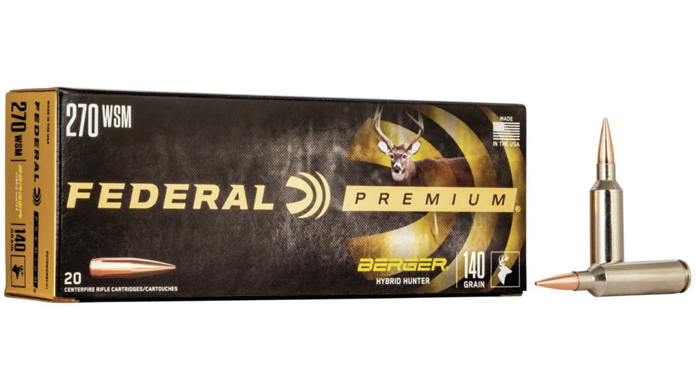 Federal Premium Berger Hybrid Hunter 270 Win Short Magnum 140 Grain Berger Hybrid Centerfire Rifle Ammo, 20 Rounds, P270WSMBCH1
