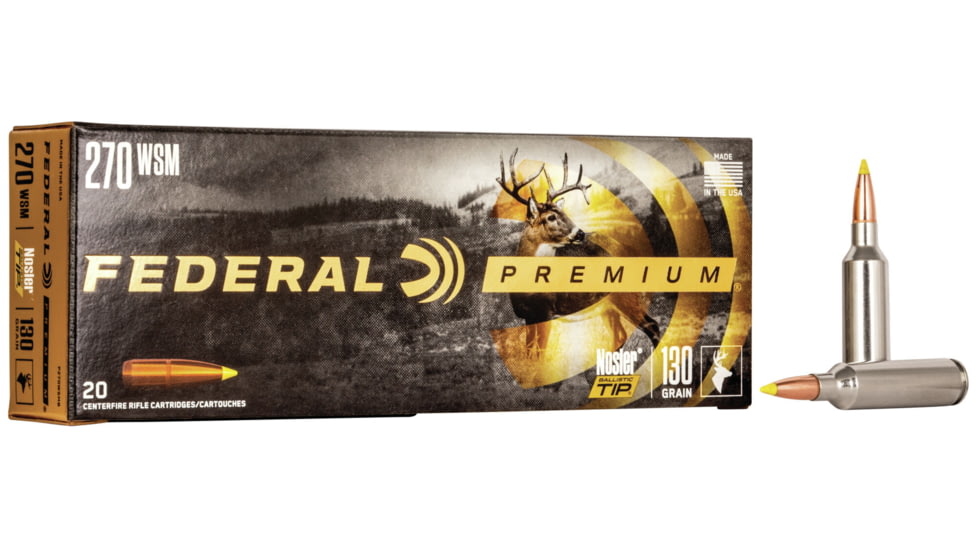 Federal Premium Rifle Ammo, .270 Winchester Short Magnum, Nosler Ballistic Tip, 130 grain, 20 Rounds, P270WSMB