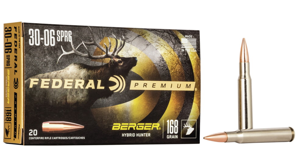 Federal Premium Berger Hybrid Hunter 30-06 Springfield 168 Grain Berger Hybrid Centerfire Rifle Ammo, 20 Rounds, P3006BCH1