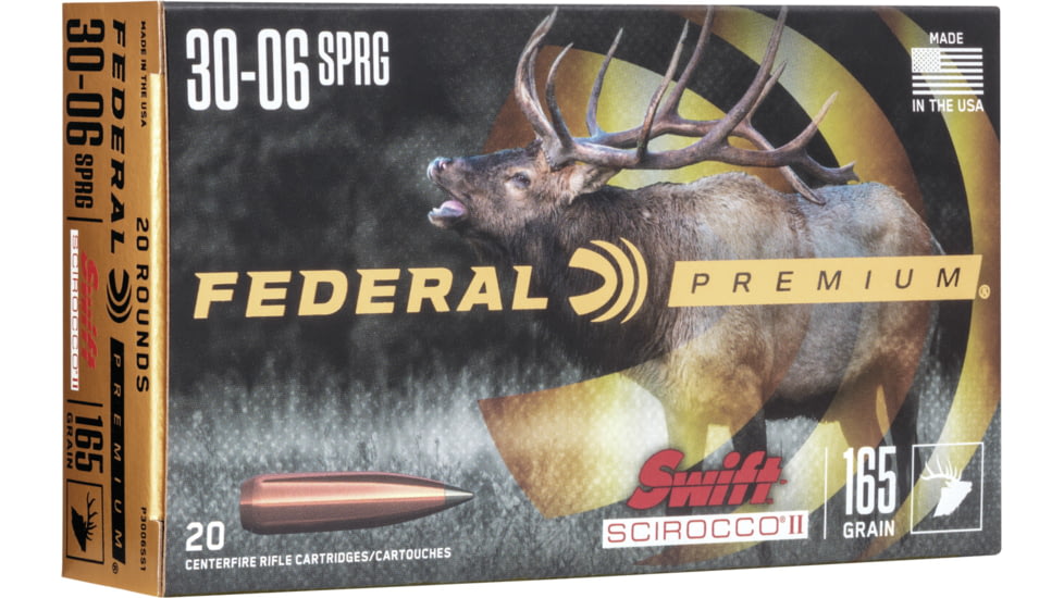 Federal Premium Rifle Ammo, .30-06 Springfield, Swift Scirocco Polymer Tip, 165 grain, 20 Rounds, P3006SS1