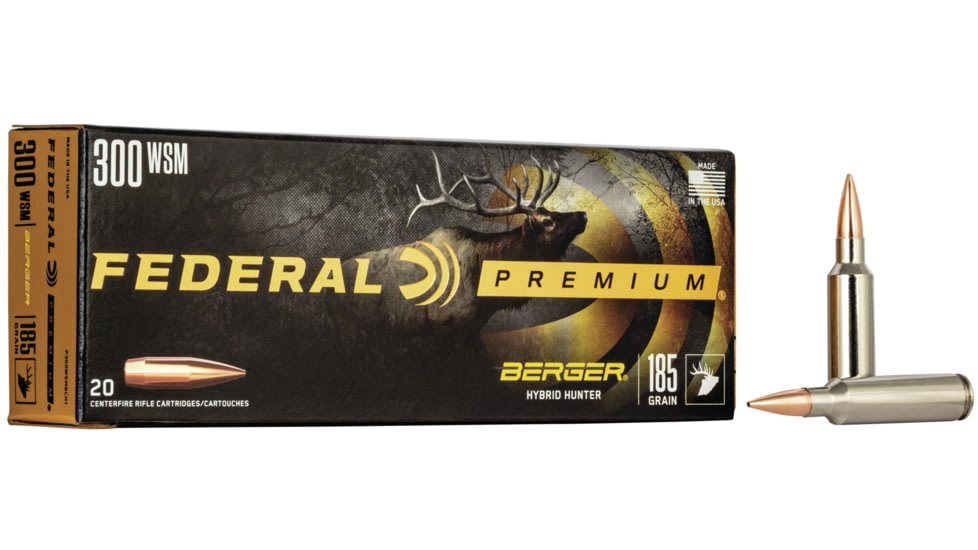 Federal Premium BERGER HYBRID HUNTER .300 Winchester Short Magnum 185 Grain Berger Hybrid Centerfire Rifle Ammo, 20 Rounds, P300WSMBCH1