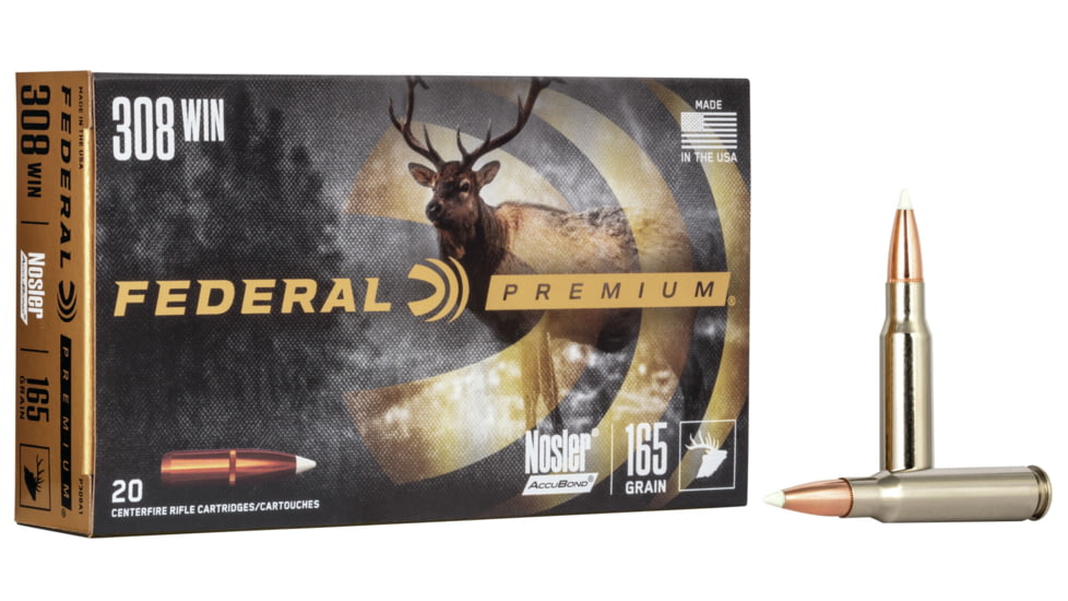Federal Premium Rifle Ammo, .308 Winchester, Nosler AccuBond, 165 grain, 20 Rounds, P308A1