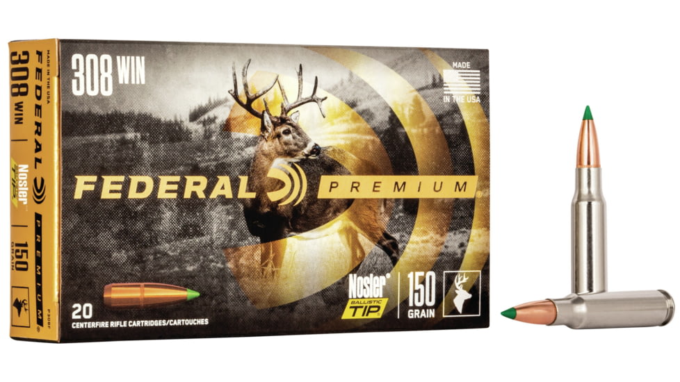 Federal Premium Rifle Ammo, .308 Winchester, Nosler Ballistic Tip, 150 grain, 20 Rounds, P308F