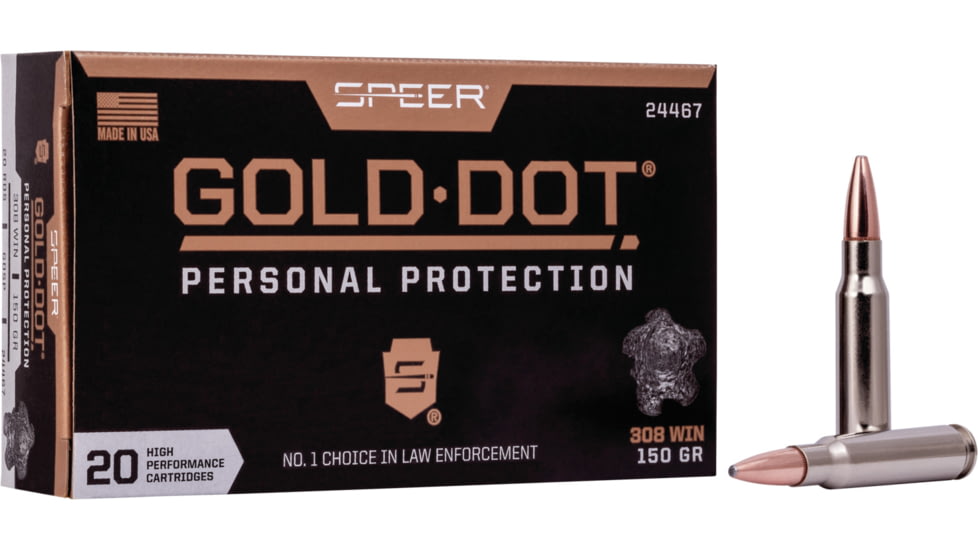 Federal Premium Rifle Ammo, .308 Winchester, Speer Gold Dot Soft Point, 150 grain, 20 Rounds, 24467