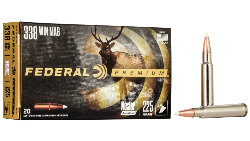 Federal Premium VITAL-SHOK .338 Win Mag 225 grain Nosler AccuBond Centerfire Rifle Ammo, 20 Rounds, P338A1