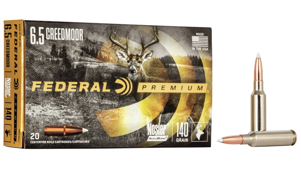 Federal Premium Rifle Ammo, 6.5 Creedmoor, Nosler AccuBond, 140 grain, 20 Rounds, P65CRDA1