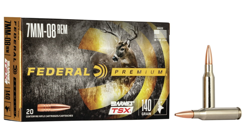 Federal Premium Barnes TSX 7mm-08 Rem 140 Grain Barnes Triple-Shock X Centerfire Rifle Ammo, 20 Rounds, P708C