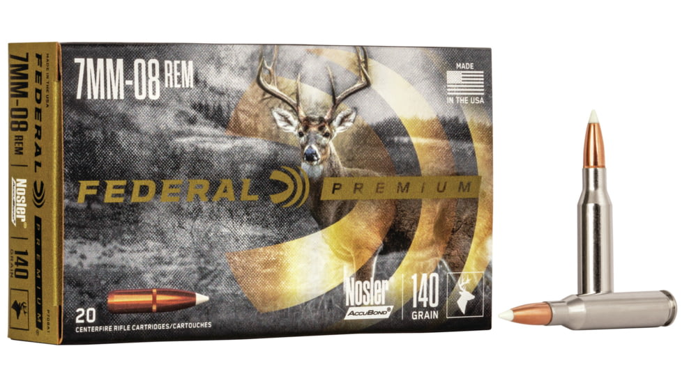 Federal Premium Rifle Ammo, 7mm-08 Remington, Nosler AccuBond, 140 grain, 20 Rounds, P708A1