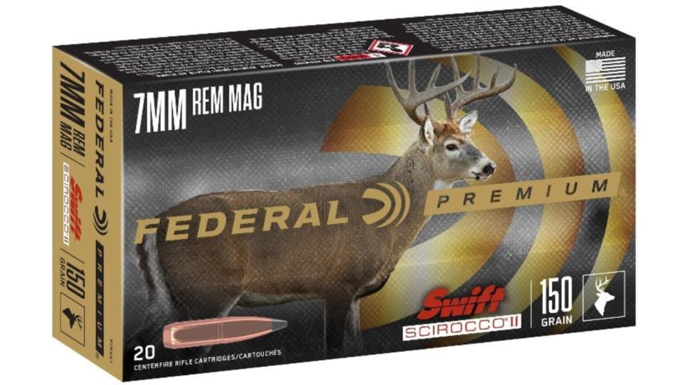 Federal Premium Rifle Ammo, 7mm Remington Magnum, Swift Scirocco Polymer Tip, 150 grain, 20 Rounds, P7RSS1