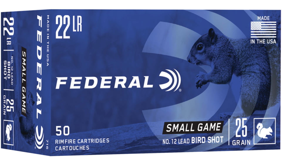 Federal Premium Small Game .22 Long Rifle 25 Grain 12 Shot Rimfire Ammo, 50 Rounds, 716