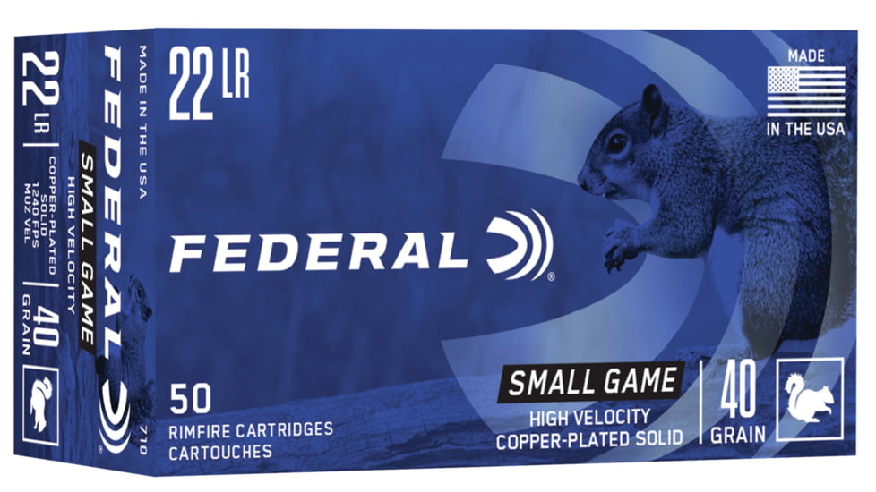 Federal Premium Small Game .22 Long Rifle 40 Grain Copper Plated Round Nose Rimfire Ammo, 50 Rounds, 710