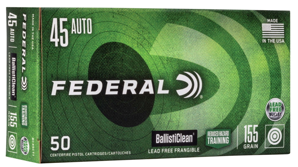 Federal Premium Lawman RHT .45 ACP 155 Grain Frangible Brass Cased Centerfire Pistol Ammo, 50 Rounds, BC45CT1