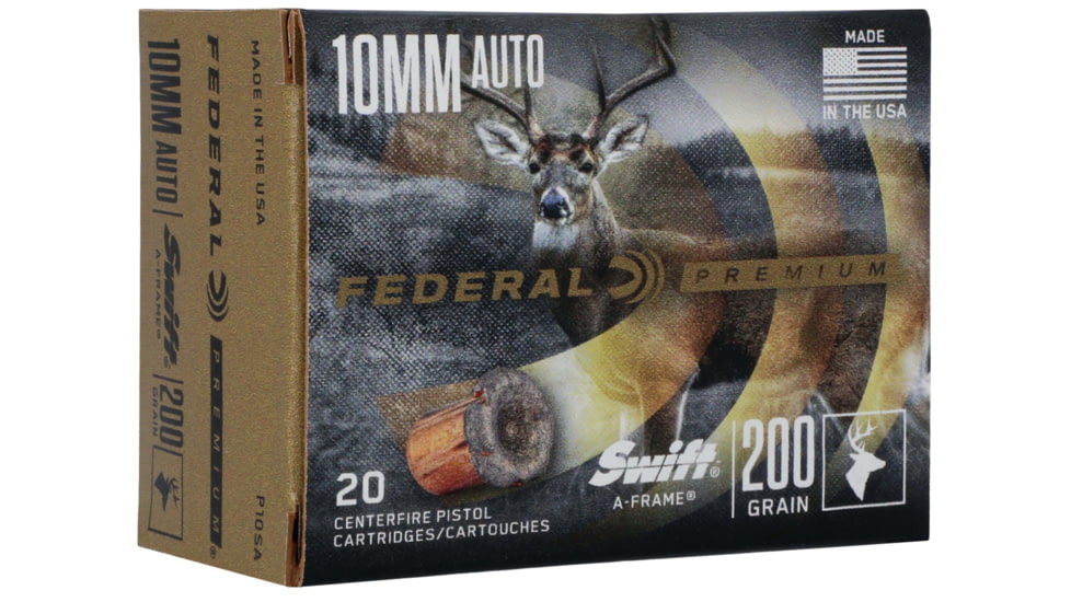 Federal Premium Swift A-Frame 10mm Auto 200 Grain Swift A-Frame Nickel Plated Brass Cased Centerfire Pistol Ammo, 20 Rounds, P10SA
