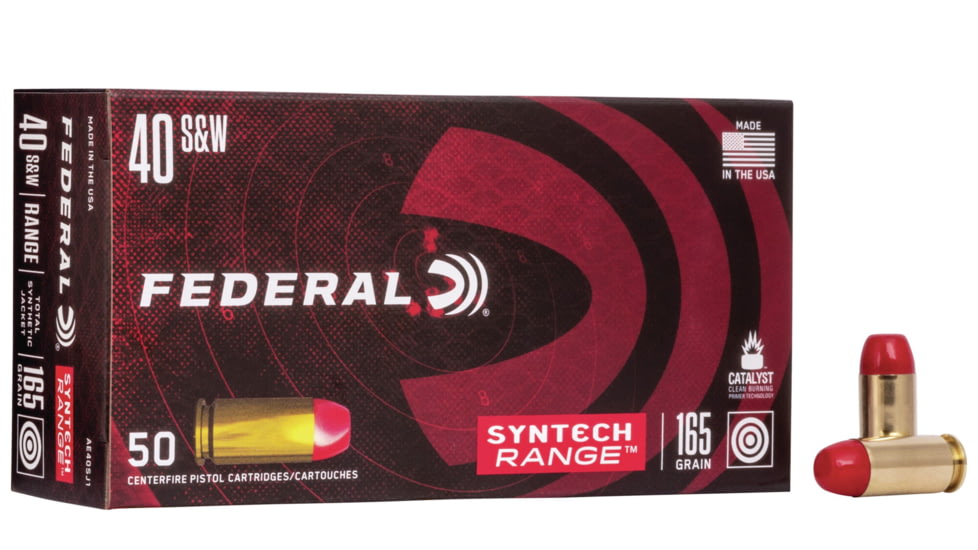 Federal Premium Syntech Range Pistol Ammo, .40 S&amp;W, Syntech Jacket Flat Nose, 165 grain, 50 Rounds, AE40SJ1