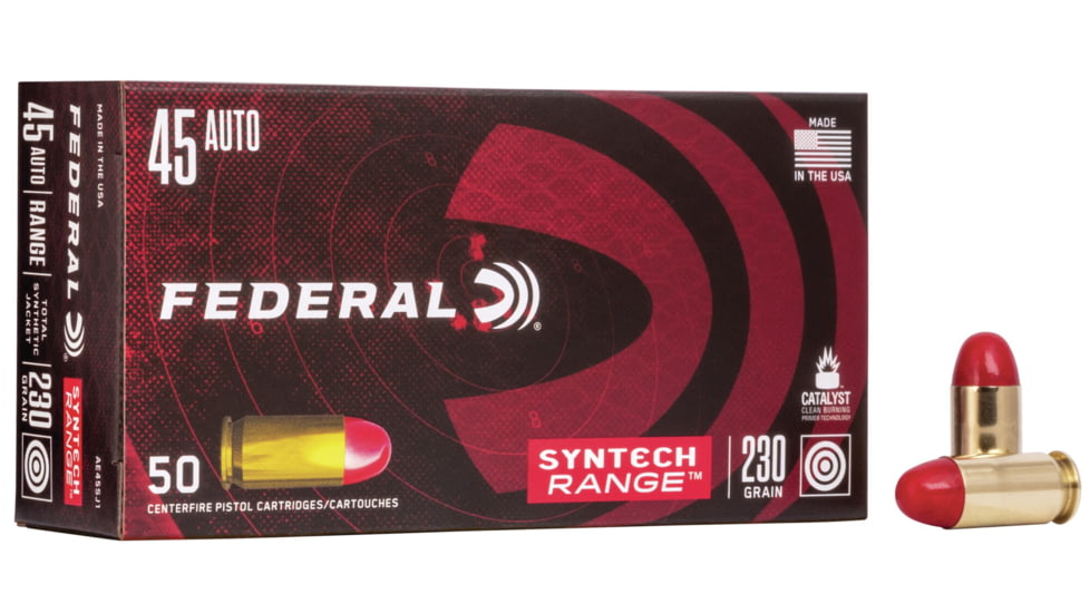 Federal Premium Syntech Range Pistol Ammo, .45 ACP, Syntech Total Synthetic Jacket, 230 grain, 50 Rounds, AE45SJ1