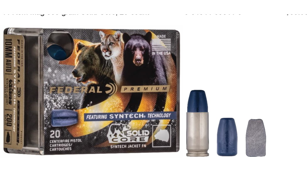Federal Premium .45 ACP +P 240 Grain Syntech Jacket Solid Core Brass Centerfire Pistol Ammo, 20 Rounds, P45SHC1