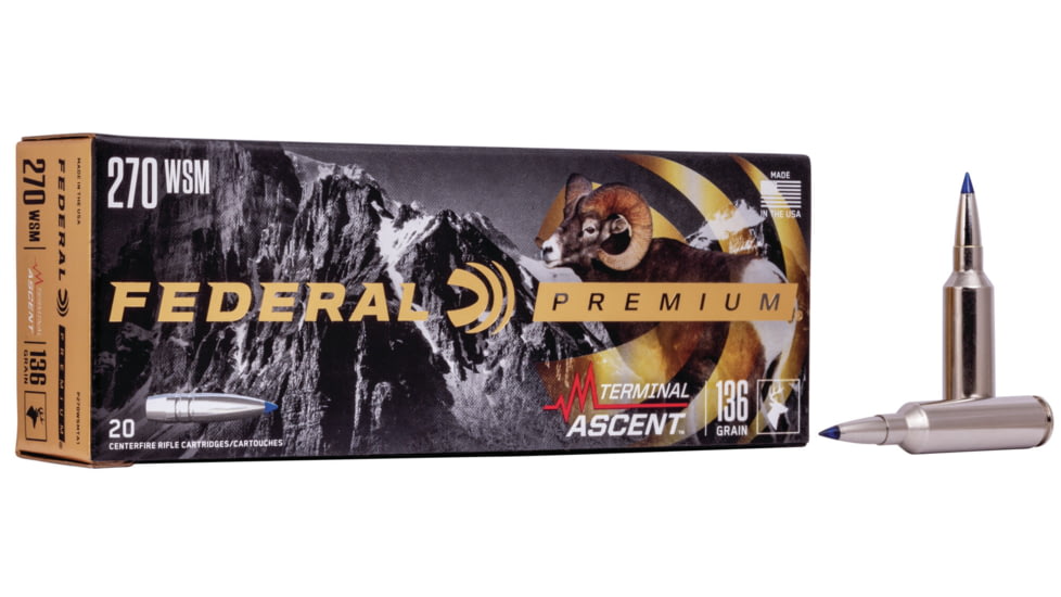 Federal Premium Terminal Ascent Rifle Ammo, .270 Winchester Short Magnum, Terminal Ascent, 136 grain, 20 Rounds, P270WSMTA1