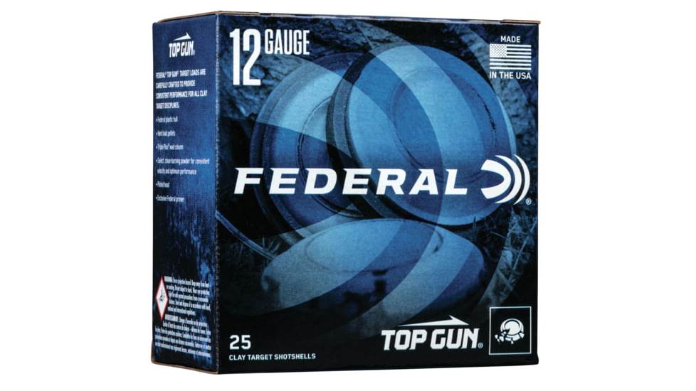 Federal Premium Top 12 Gauge 1.125 oz Top Gun Centerfire Shotgun Ammo, 7.5 Shot, 25 Rounds, TGL12 7.5, TGL12 7.5