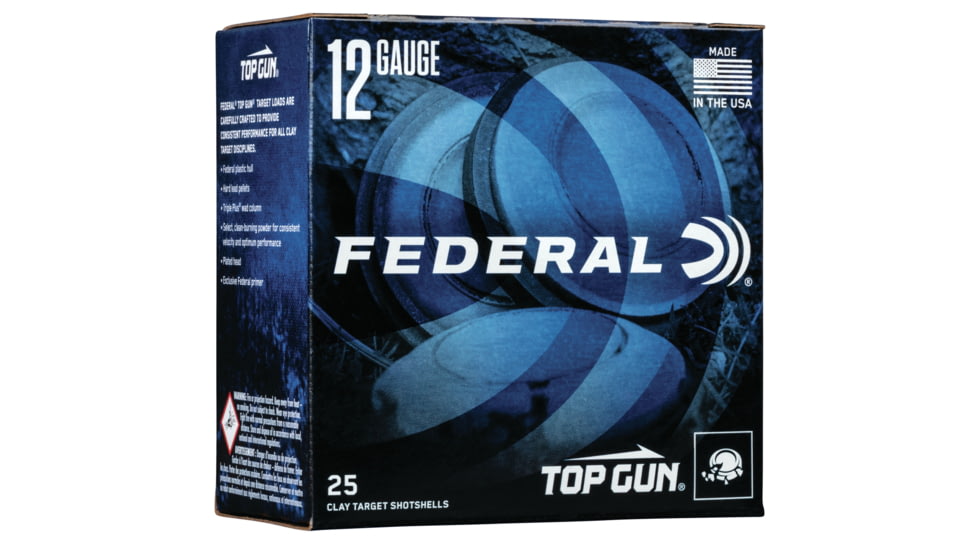 Federal Premium Top 12 Gauge 1 oz Top Gun Centerfire Shotgun Ammo, 7.5 Shot, 25 Rounds, TG121 7.5, TG121 7.5