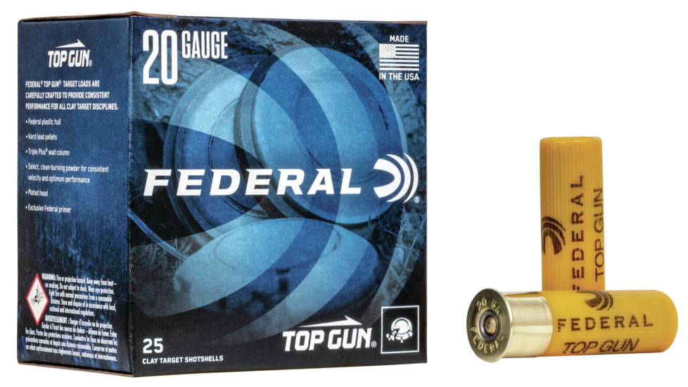 Federal Premium Top Gun 20 Gauge 7/8oz Centerfire Shotgun Ammo, 7.5 Shot, 25 Rounds, TG20 7.5