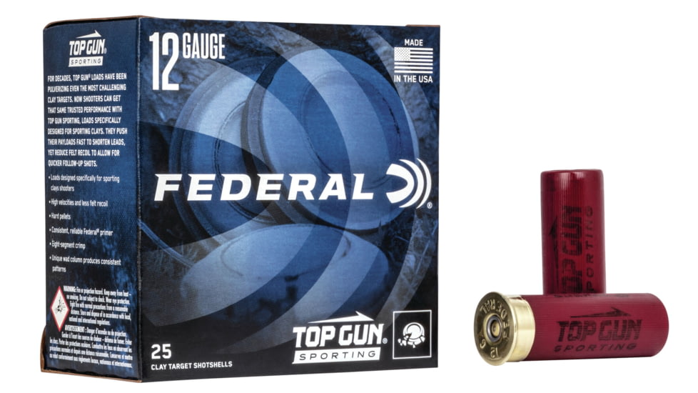 Federal Premium Top Gun 12 Gauge 1 oz Top Gun Sporting Centerfire Shotgun Ammo, 7.5 Shot, 25 Rounds, TGSF128 7.5, TGSF128 7.5