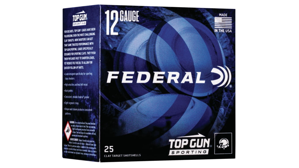 Federal Premium Top Gun 12 Gauge 1oz Sporting Shotgun Ammo, 1300 FPS, 7.5 Shot, 25 Rounds, TGSH12 7.5