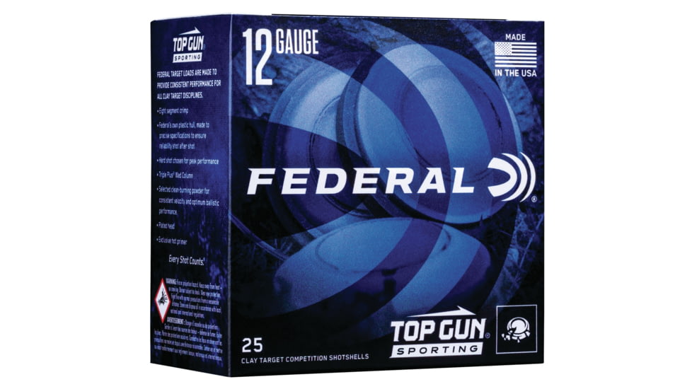 Federal Premium Top Gun 12 Gauge 1oz Sporting Shotgun Ammo, 1300 FPS, 8 Shot, 25 Rounds, TGSH12 8