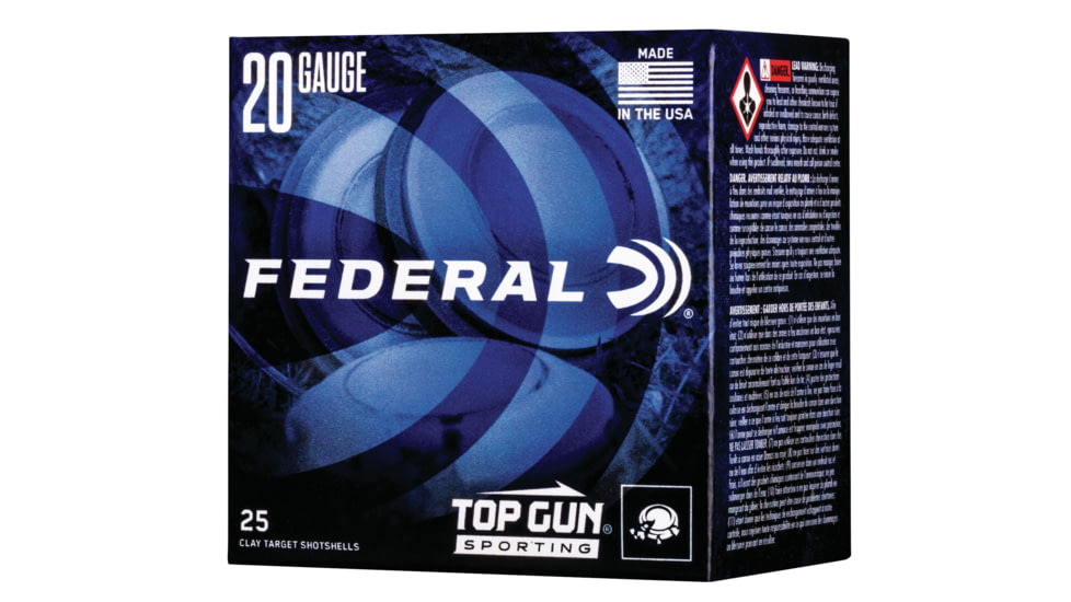 Federal Premium Top Gun 20 Gauge 7/8 oz Top Gun Sporting Centerfire Shotgun Ammo, 7.5 Shot, 25 Rounds, TGS224 7.5, TGS224 7.5