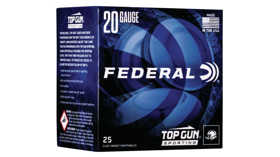 Federal Premium Top Gun 20 Gauge 7/8 oz Top Gun Sporting Centerfire Shotgun Ammo, 8 Shot, 25 Rounds, TGS224 8, TGS224 8